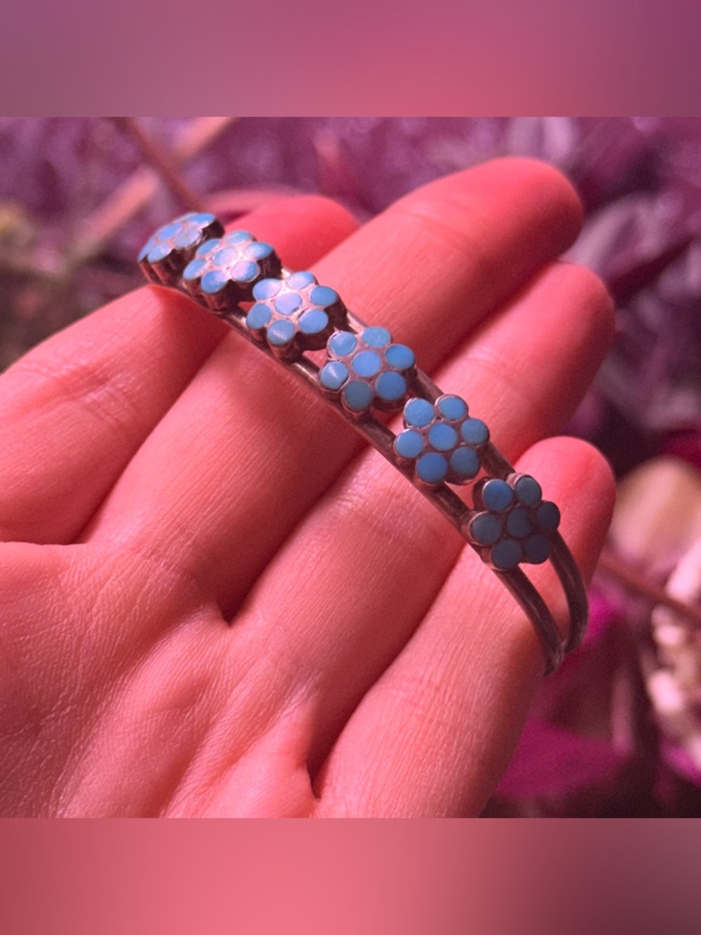 Vintage Dishta Turquoise Cuff Bracelet Sterling Silver 925 Southwestern Old Pawn - Picture 4 of 9